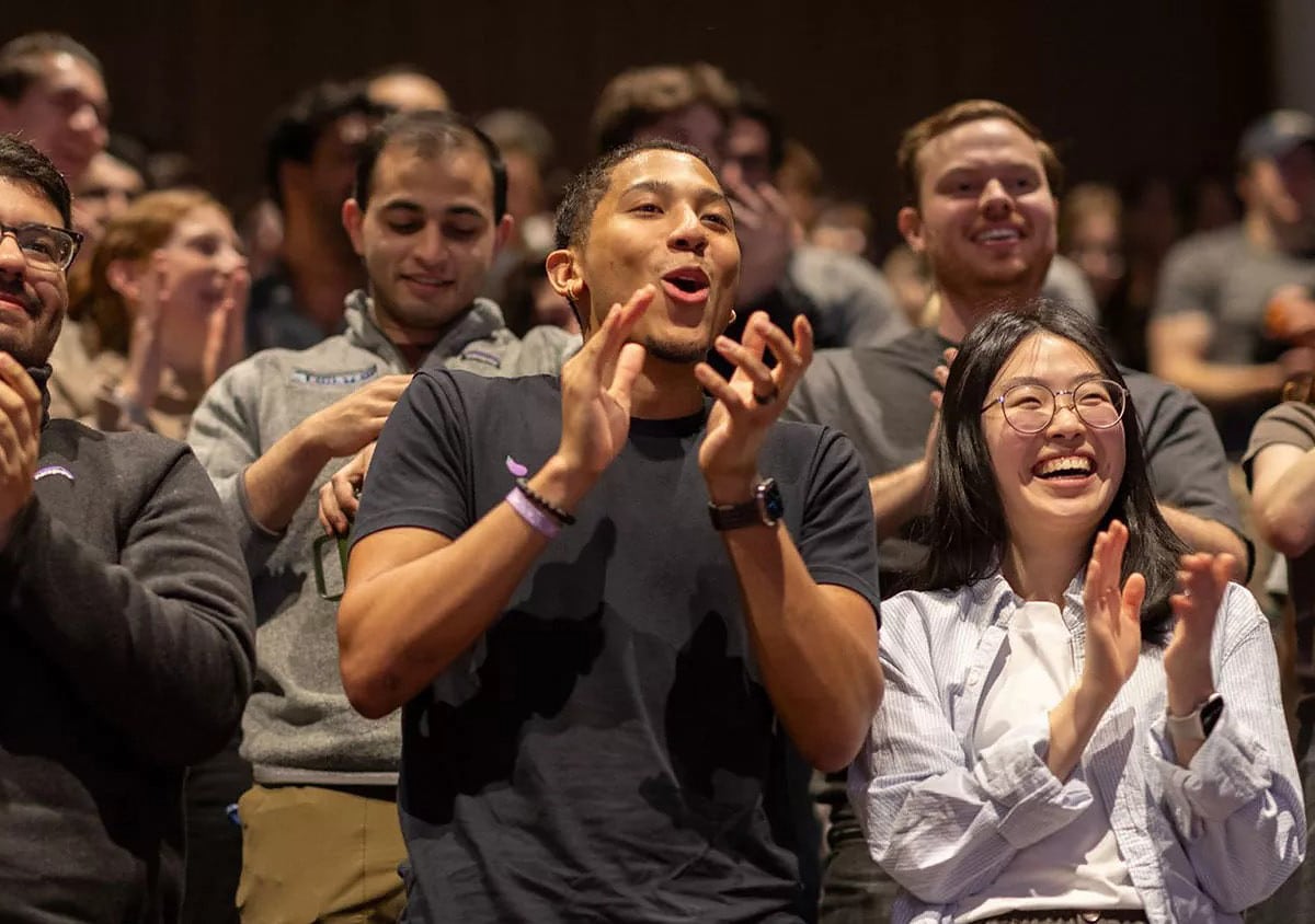 students cheer